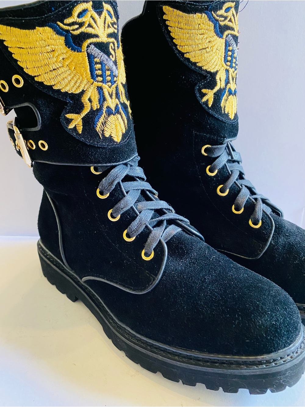 🛍️Balmain Authentic Black Suede Eagle Ranger Combat Boots - Picture 9 of 15